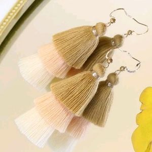 Nude Tiered Tassle Earrings